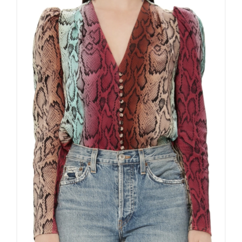 AFRM Vibrant Snake Print V-Neck Bodysuit. NWOT.